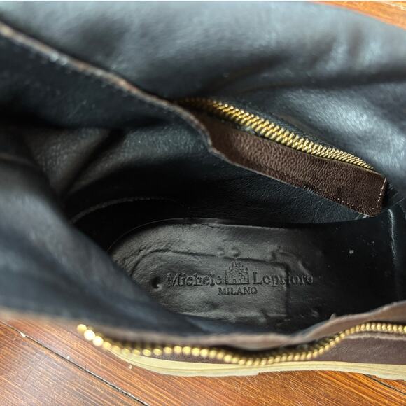 Michele Lopriore 'Arizona' Zipper Brown Combat Boots - Picture 3 of 4